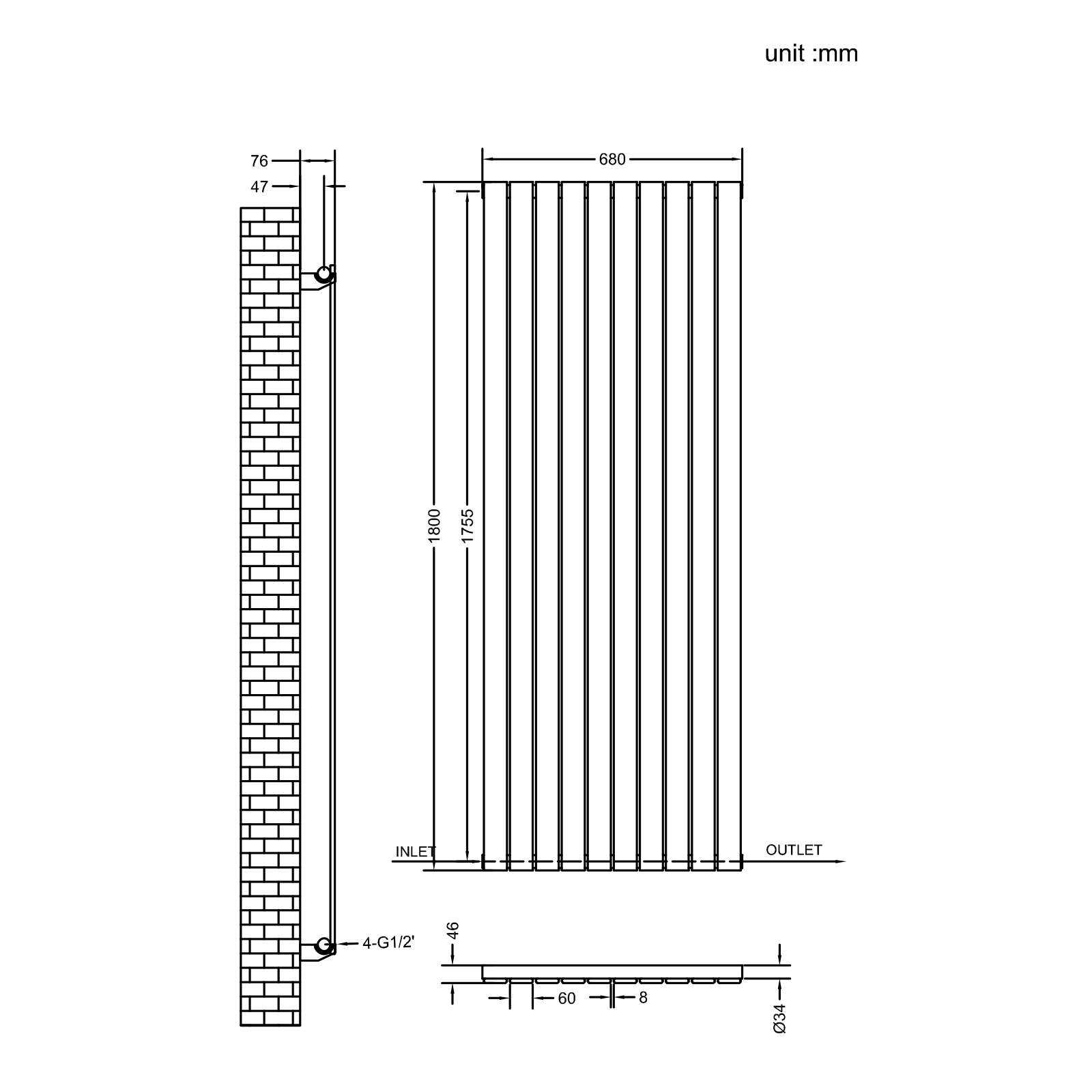 Stech Homes oval column radiator data sheet