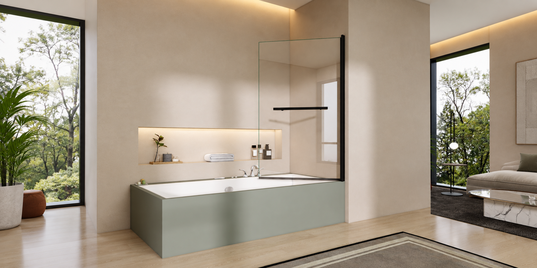 800 x 1400mm pivot bath shower screen with curved chrome profile