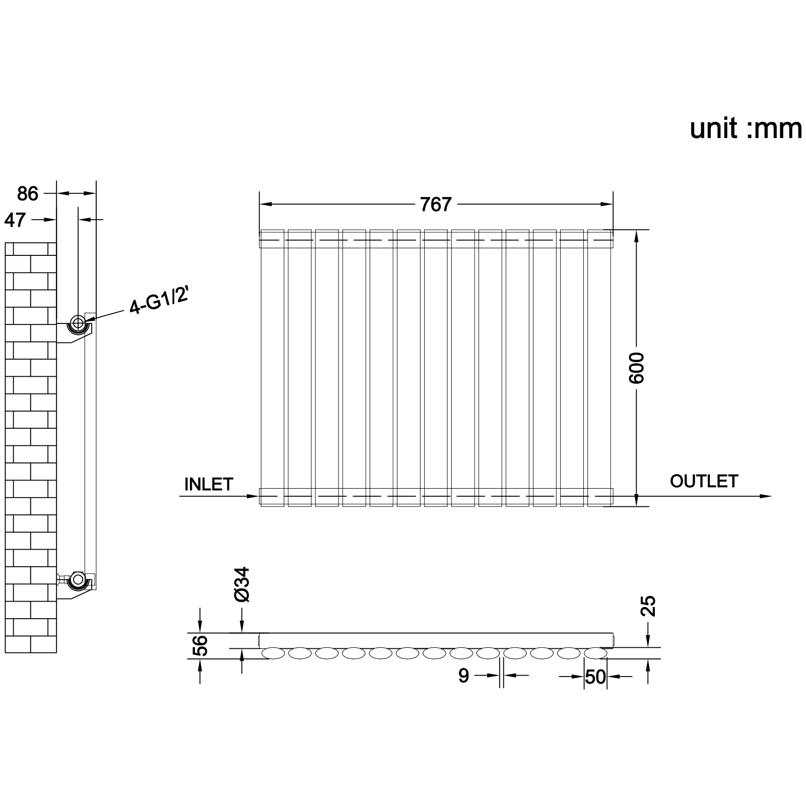 Stech Homes oval column radiator data sheet
