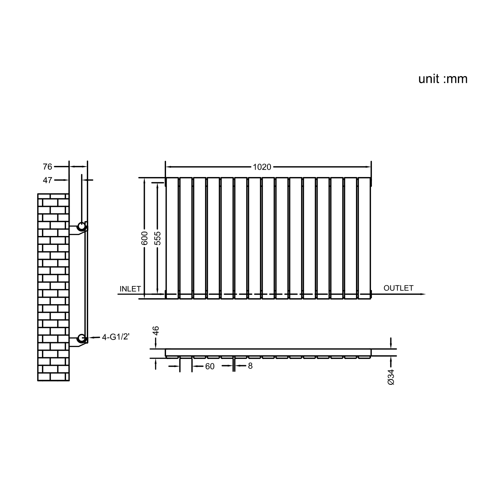Stech Homes oval column radiator data sheet