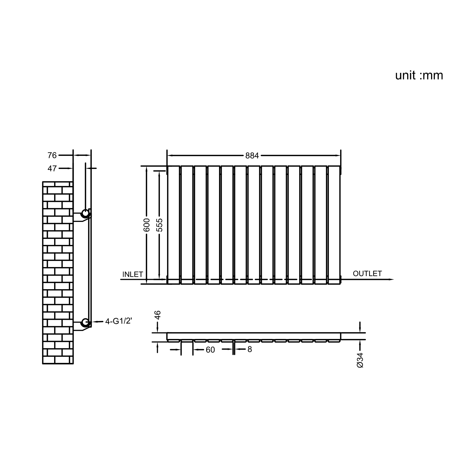Stech Homes oval column radiator data sheet