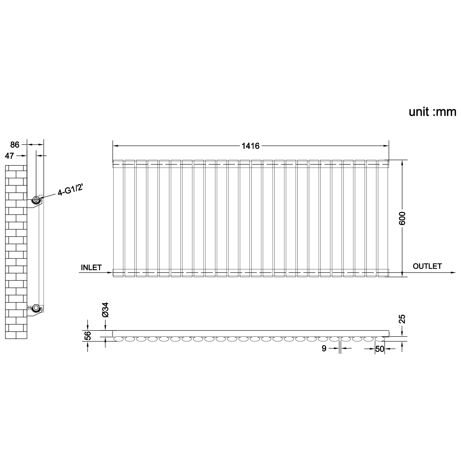 Stech Homes oval column radiator data sheet