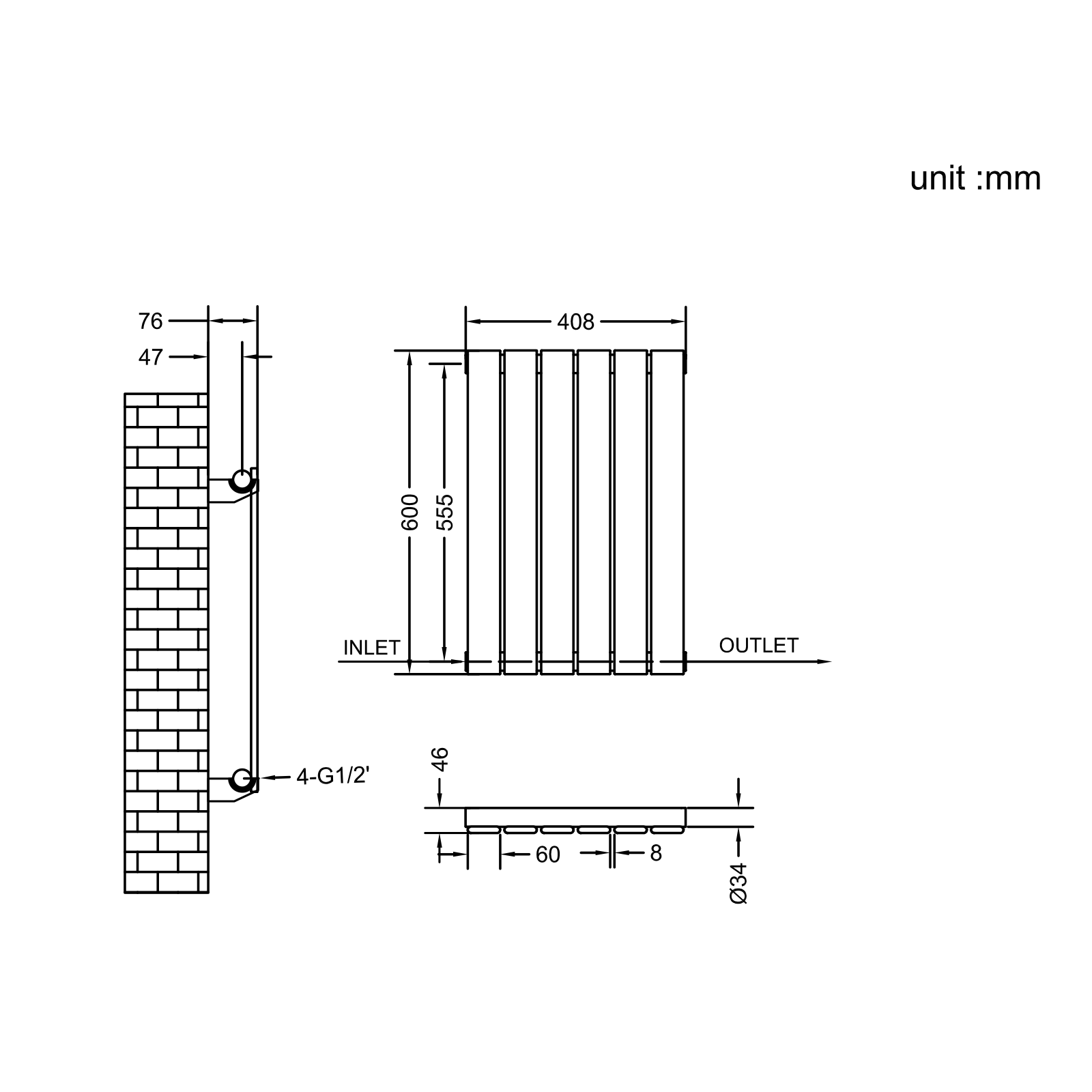 Stech Homes oval column radiator data sheet