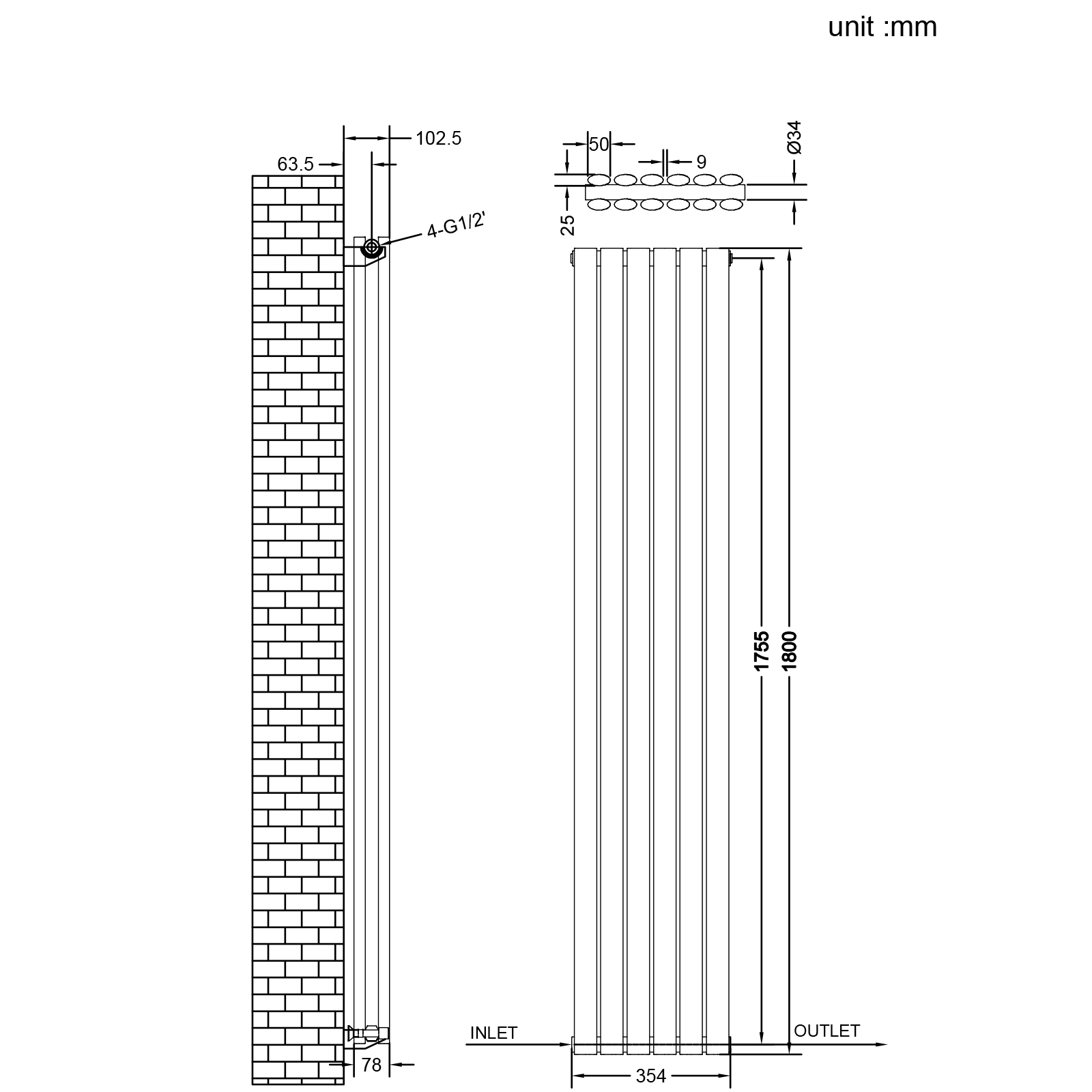 Stech Homes oval column radiator data sheet