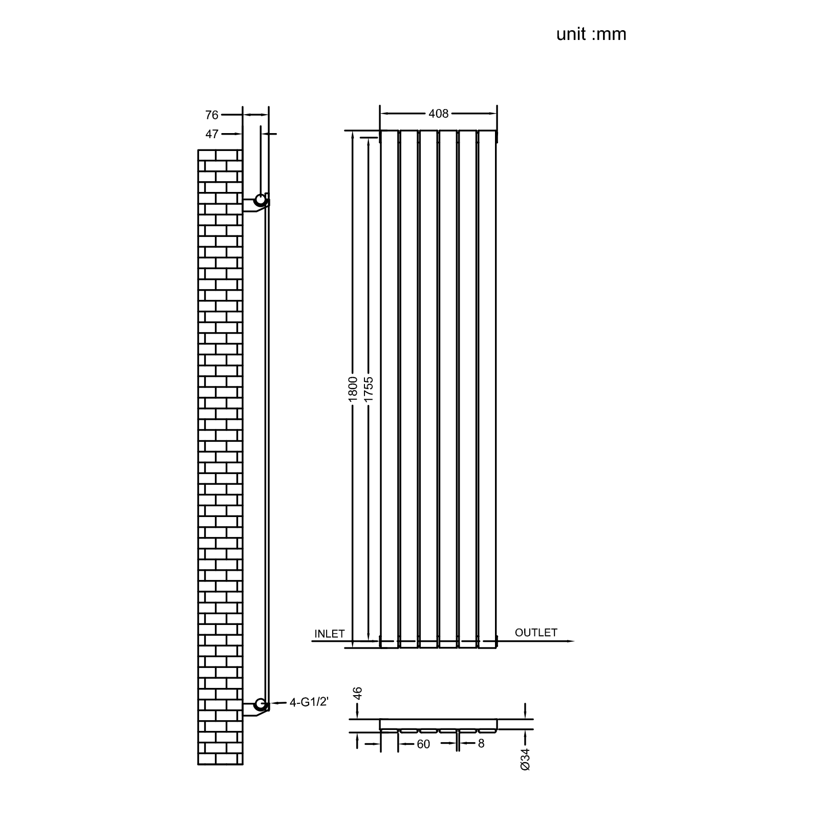 Stech Homes oval column radiator data sheet