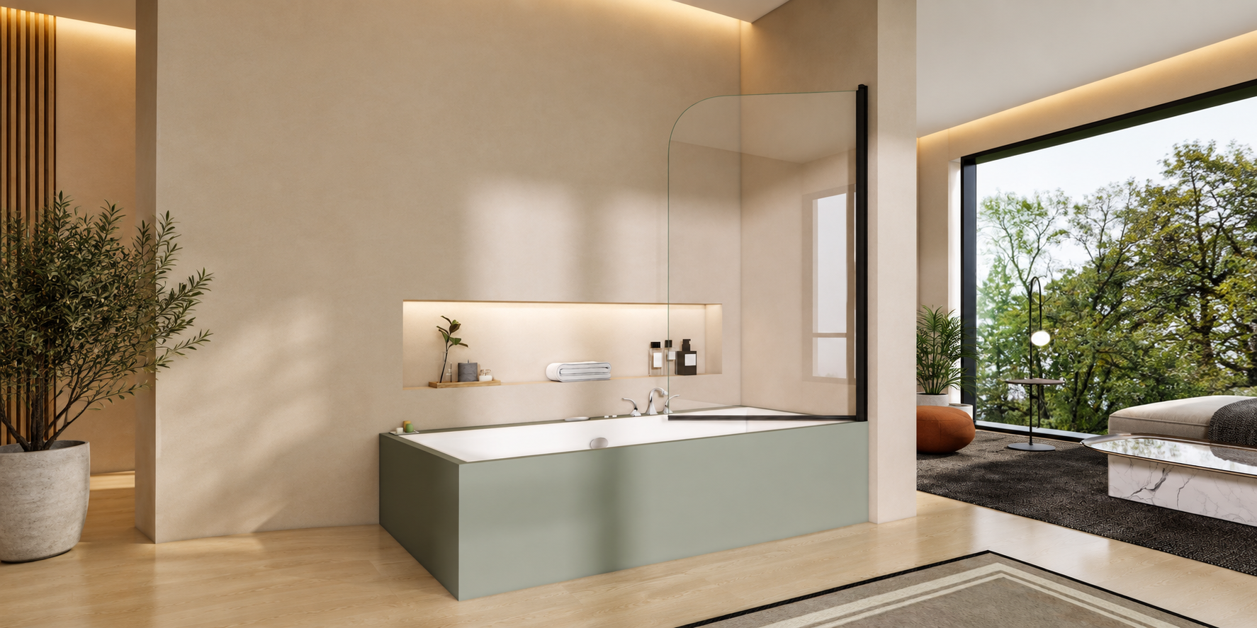 800 x 1400mm pivot bath shower screen with curved chrome profile