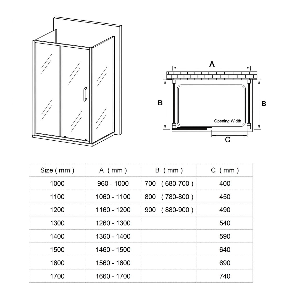 Matt Black 3-Sided Sliding Shower Enclosure