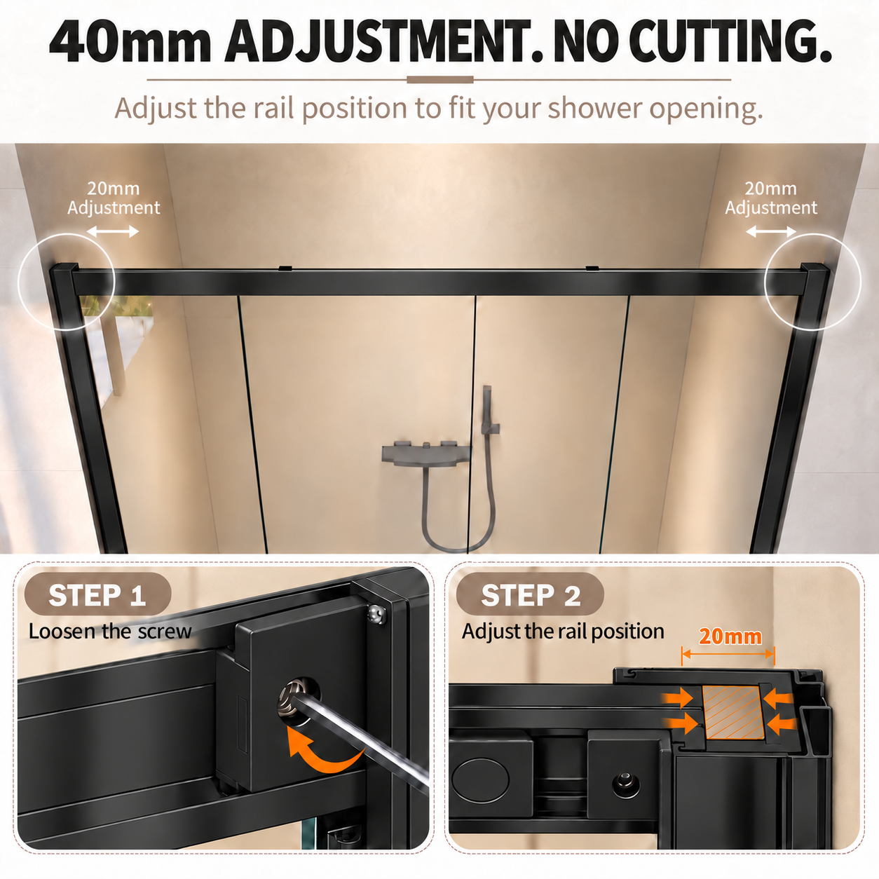 Matt Black Sliding Shower Door Features