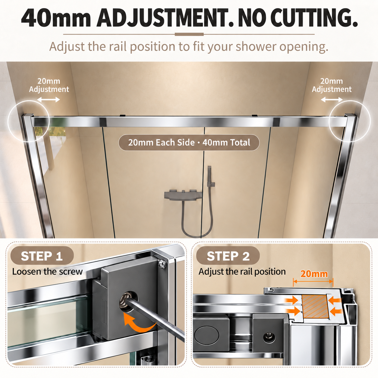 Polished Chrome Sliding Shower Door Features