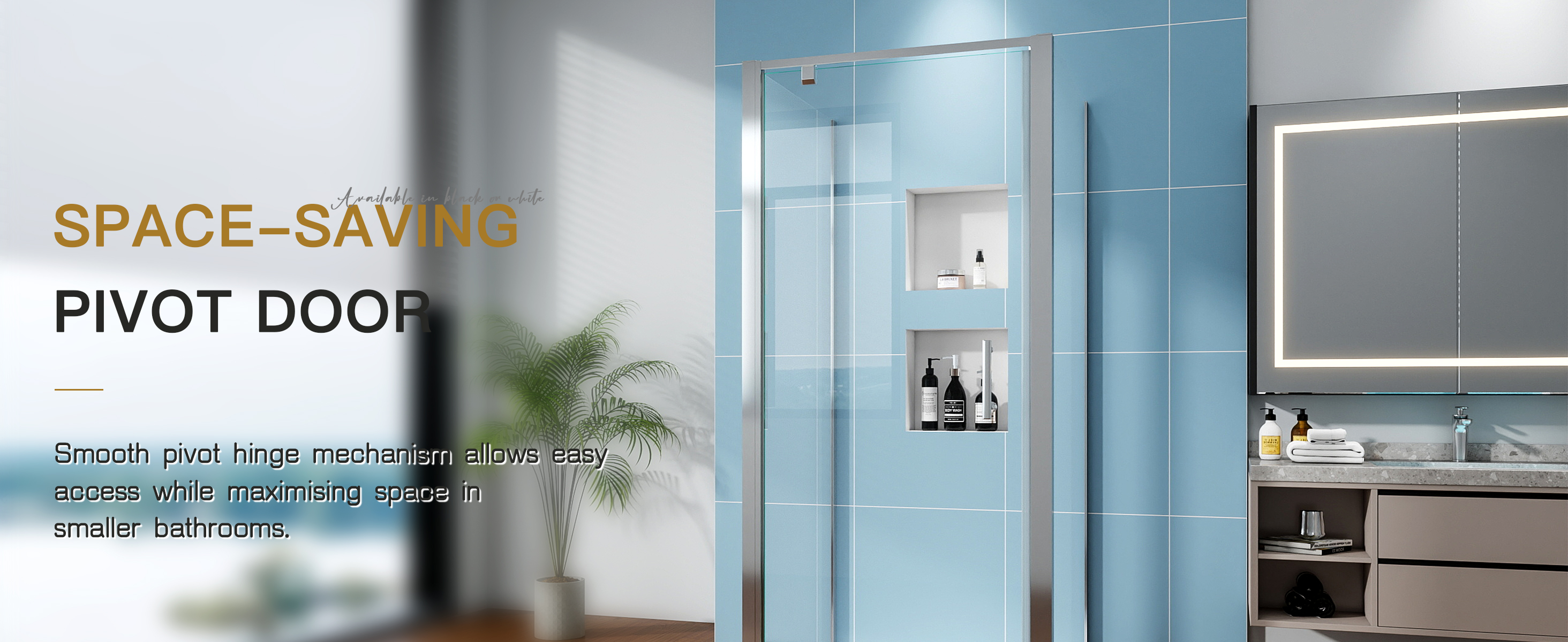 STECHHOMES Polished Chrome Pivot Shower Door with Two Side Panels