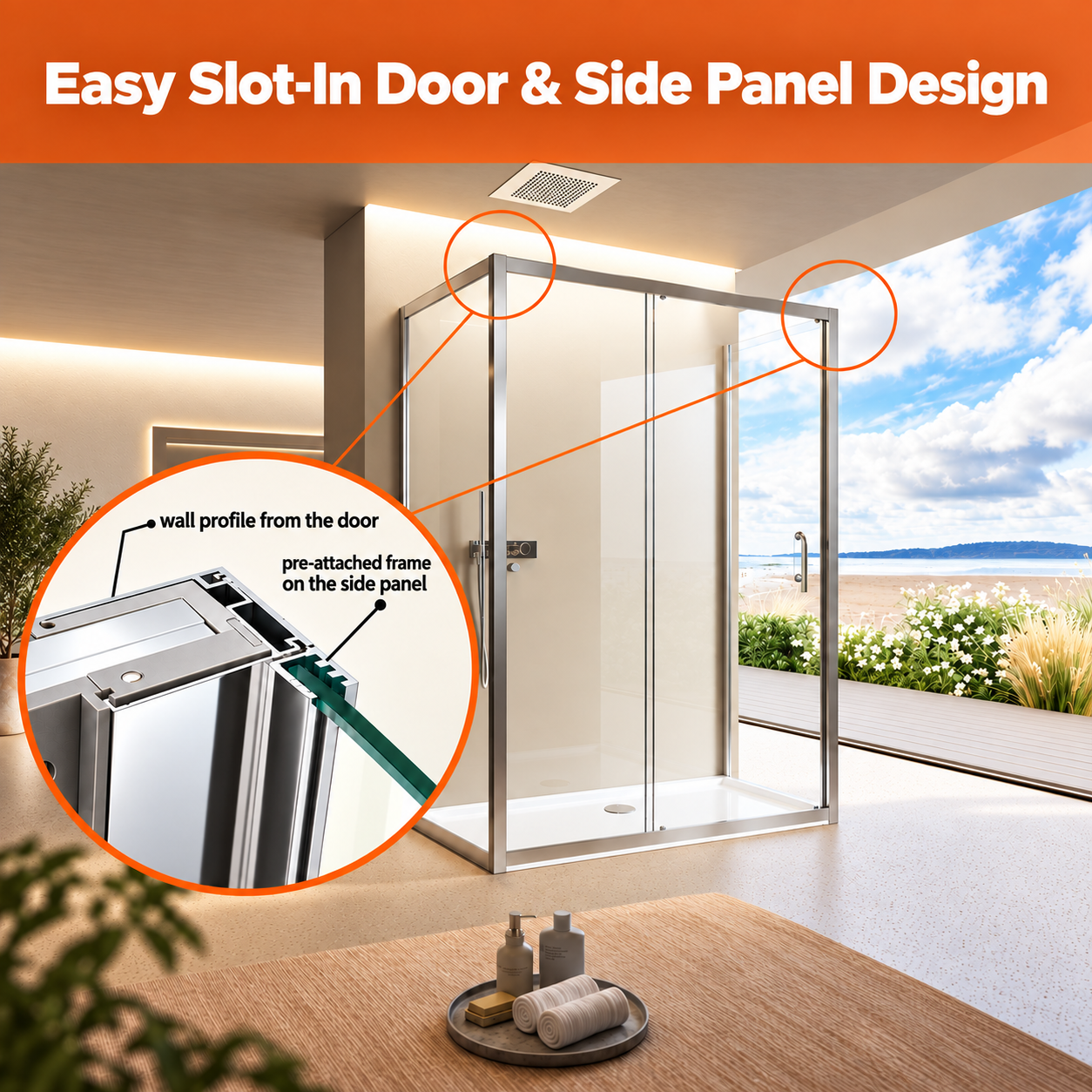STECHHOMES 3-Sided Polished Chrome Sliding Shower Enclosure
