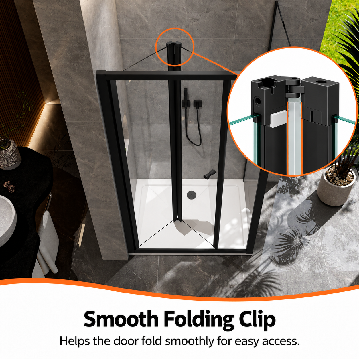 STECHHOMES Matt Black Bifold Shower Door with Side Panel