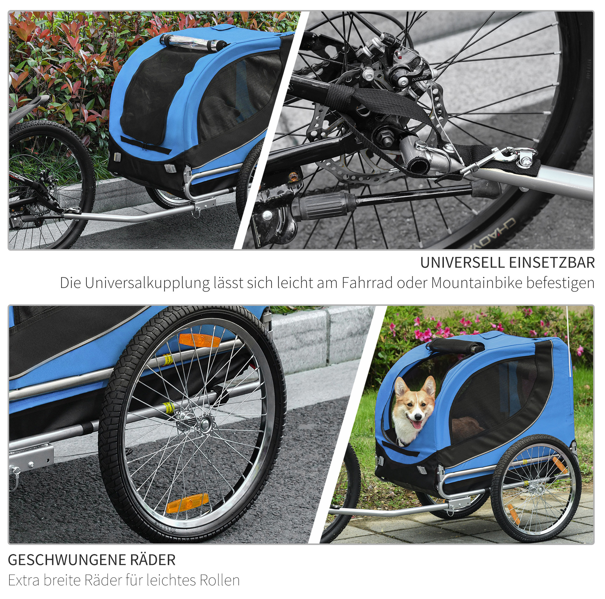 Remorque vélo pour chien 130x73x90 cm en tissu Oxford bleu, design ...
