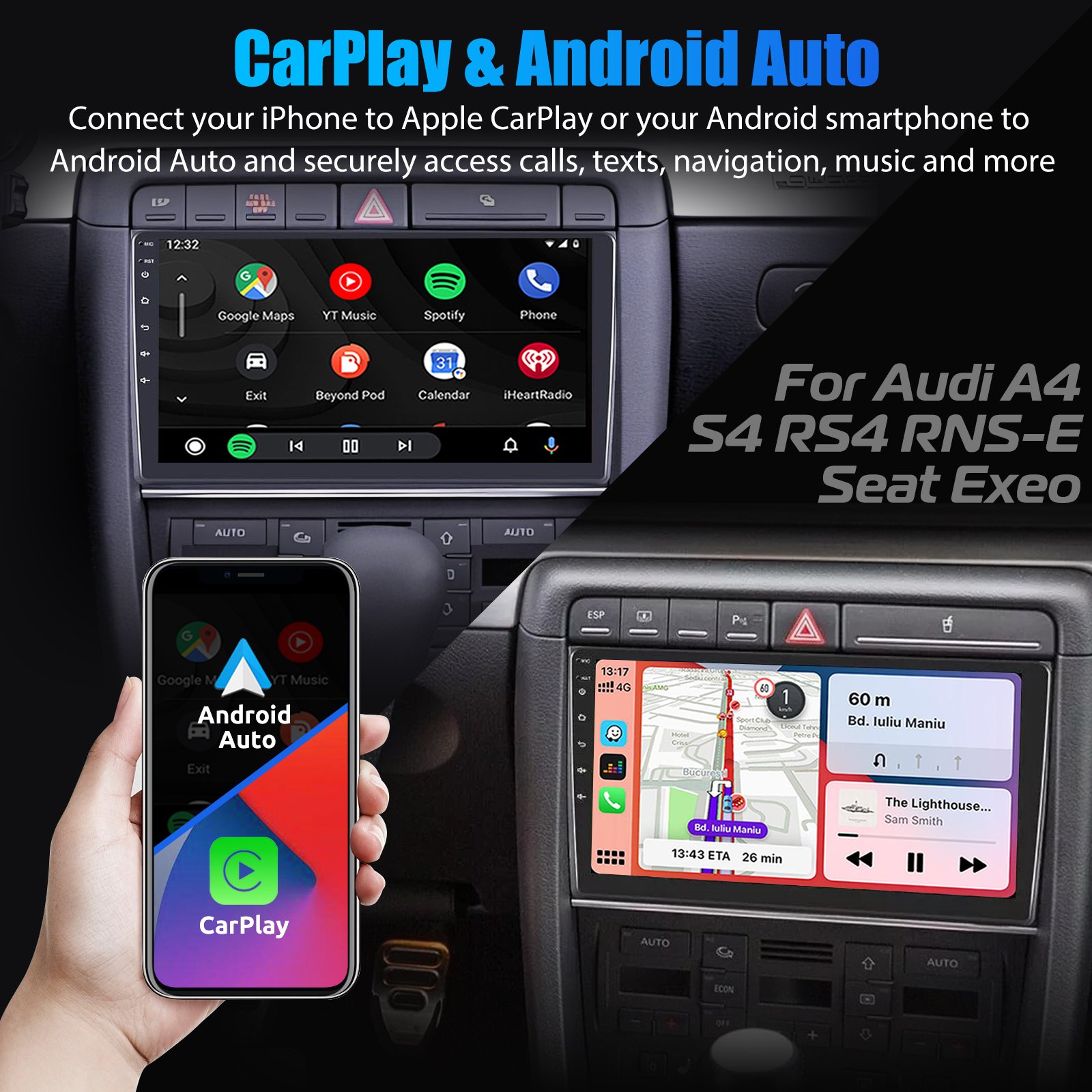 Autoradio Android 14 Carplay GPS SWC WIFI RDS pour Audi A4 B6 B7 RS4 ...