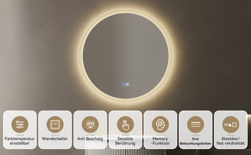 Miroir de salle de bain rond LED