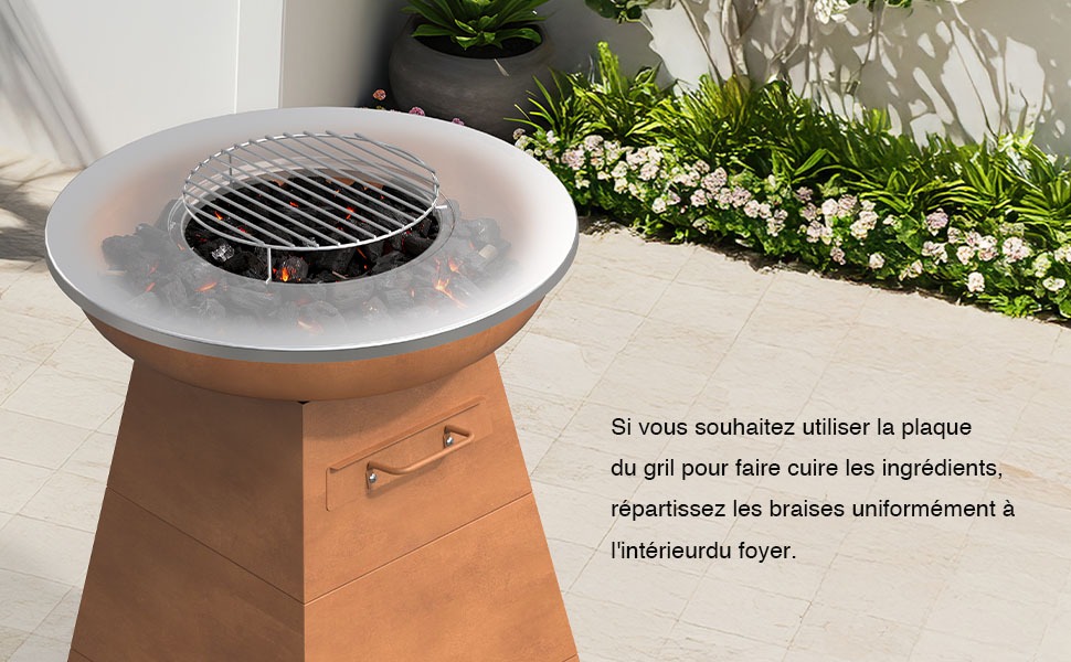 Braséro plancha avec plaque inox et grille barbecue