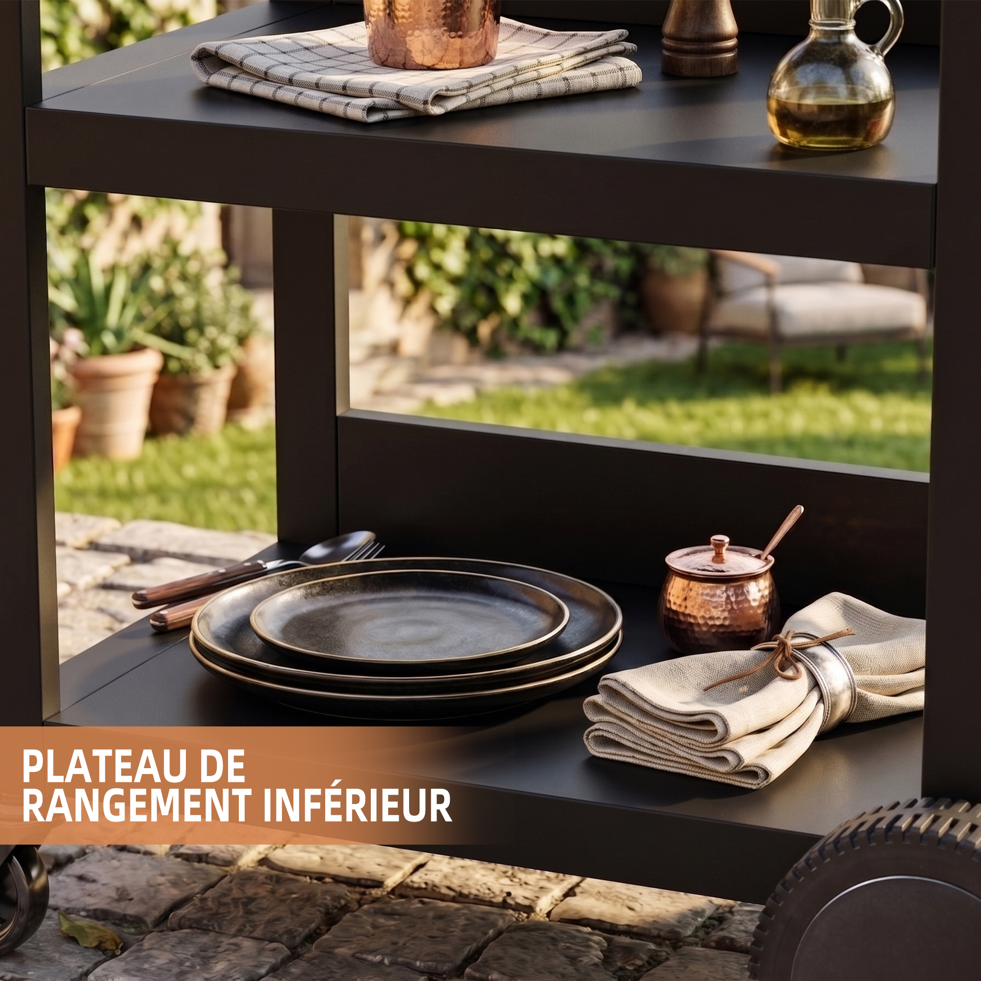 Deux plateaux inférieurs pour les accessoires de cuisson et de service