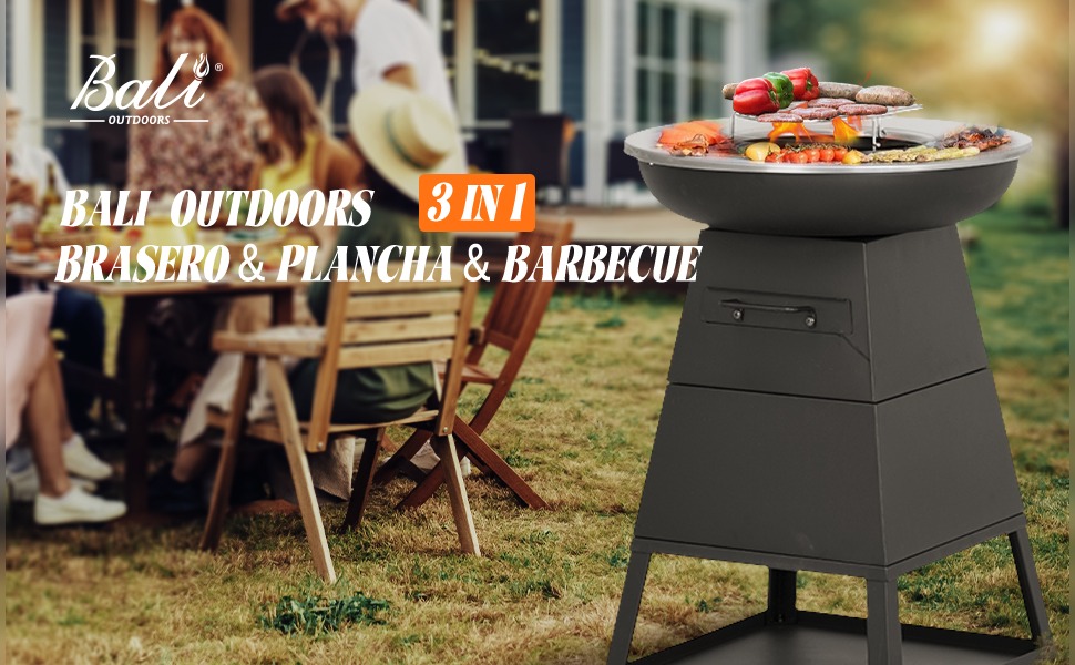 Braséro barbecue plancha noir pour jardin et terrasse