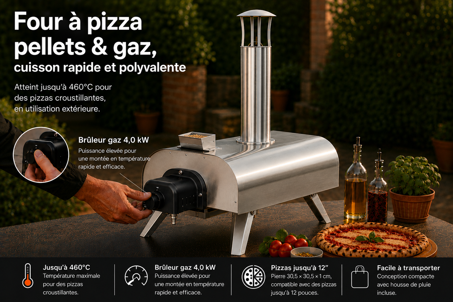 Dimensions et caractéristiques du four à pizza BIGHORN