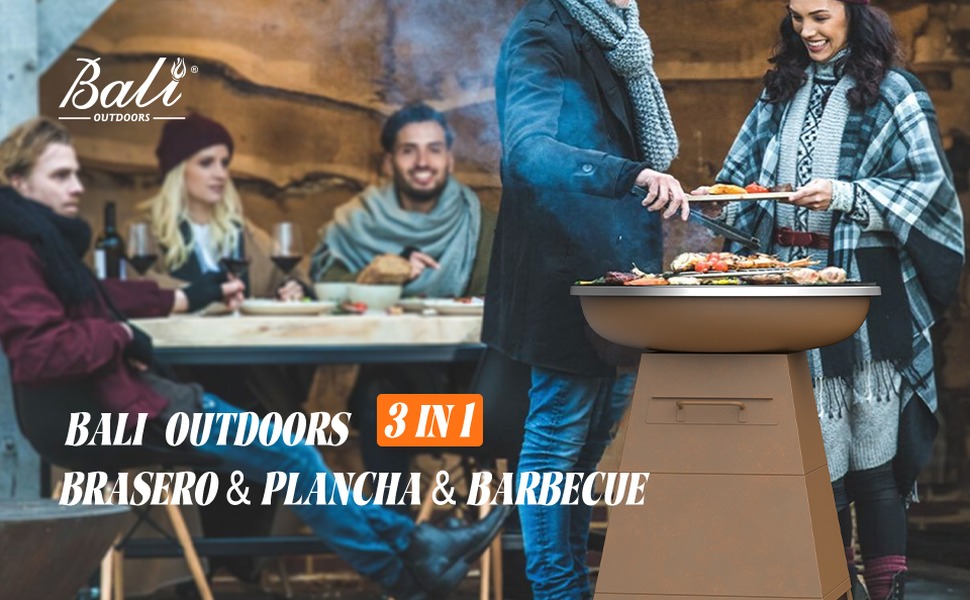 BALI OUTDOORS braséro plancha 3 en 1 pour repas en extérieur