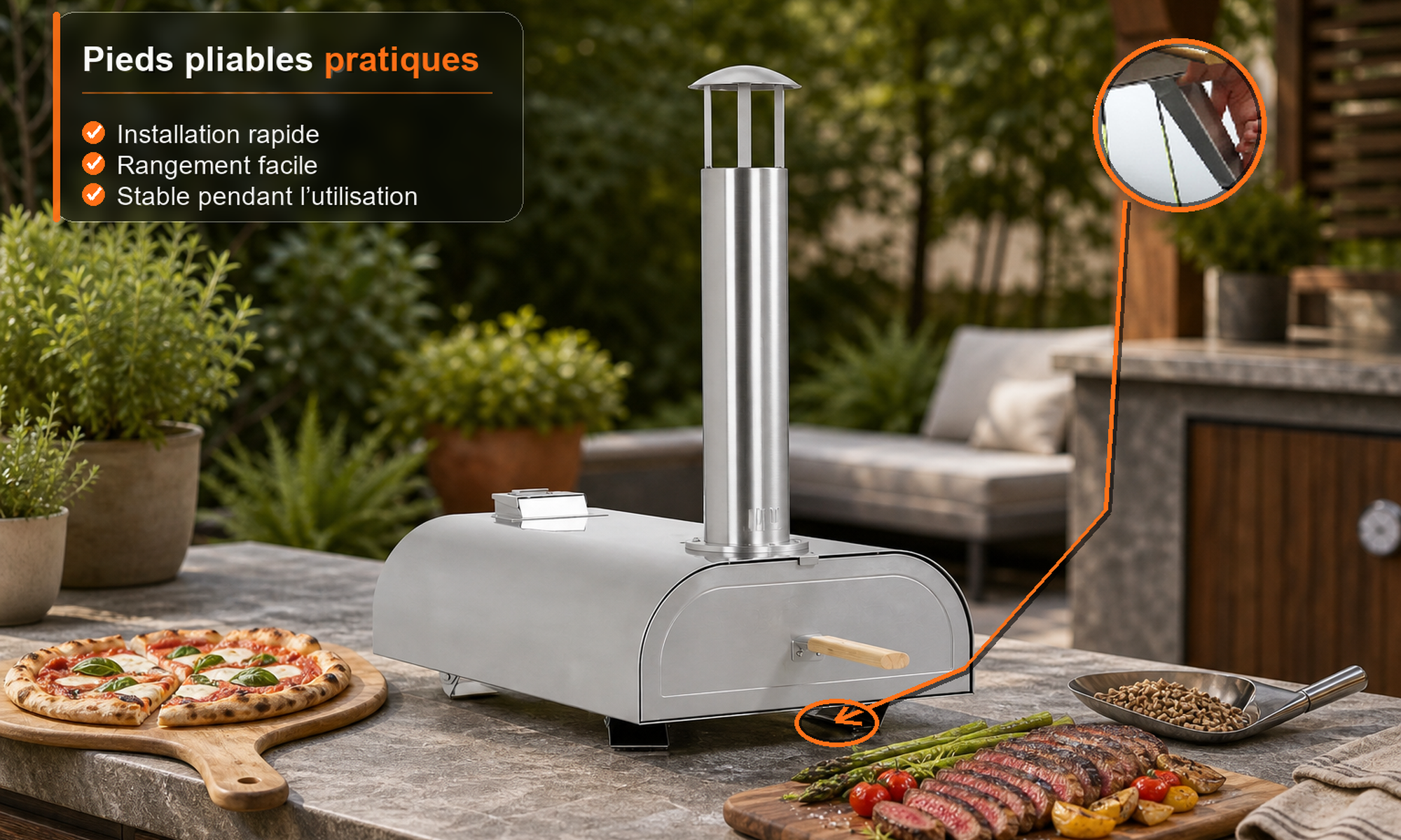 BIGHORN four à pizza pieds pliables pour rangement et transport faciles