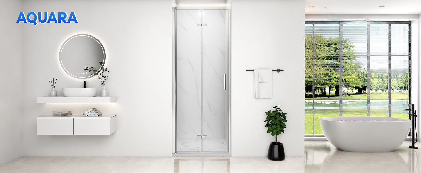 AQUARA full bathroom panoramic view with bifold shower door