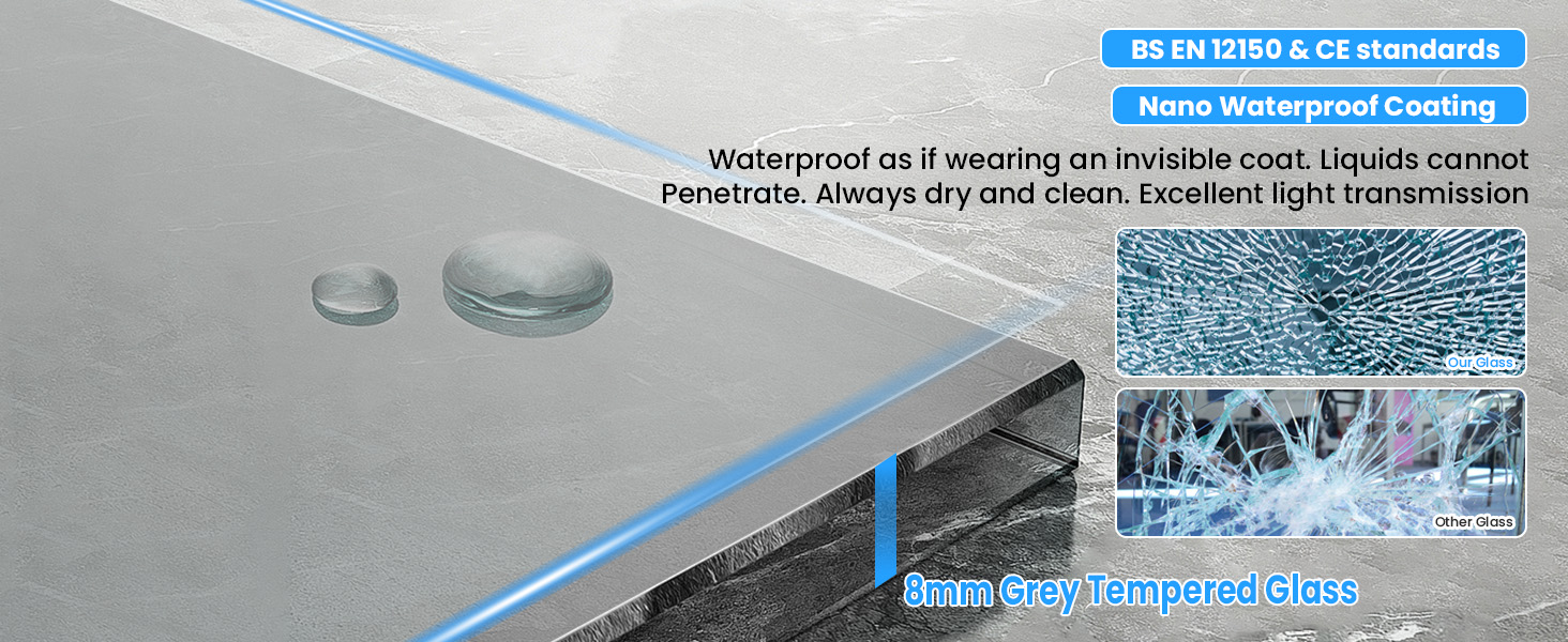 8mm toughened glass – BS EN 12150 certified
