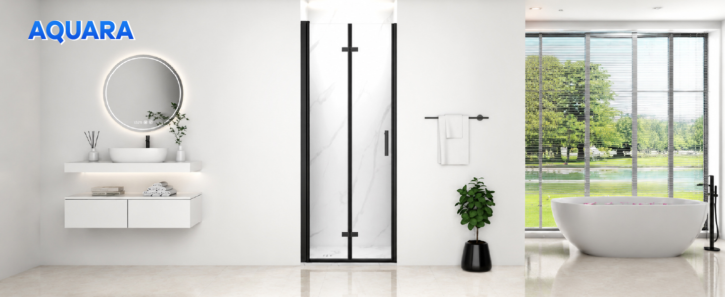 AQUARA full bathroom panoramic view with bifold shower door