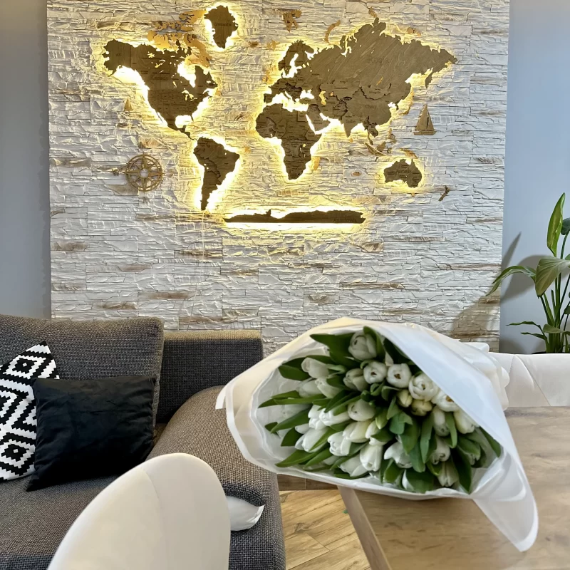 3D Holzweltkarte Muster Nr. XXI mit LED-Hintergrundbeleuchtung