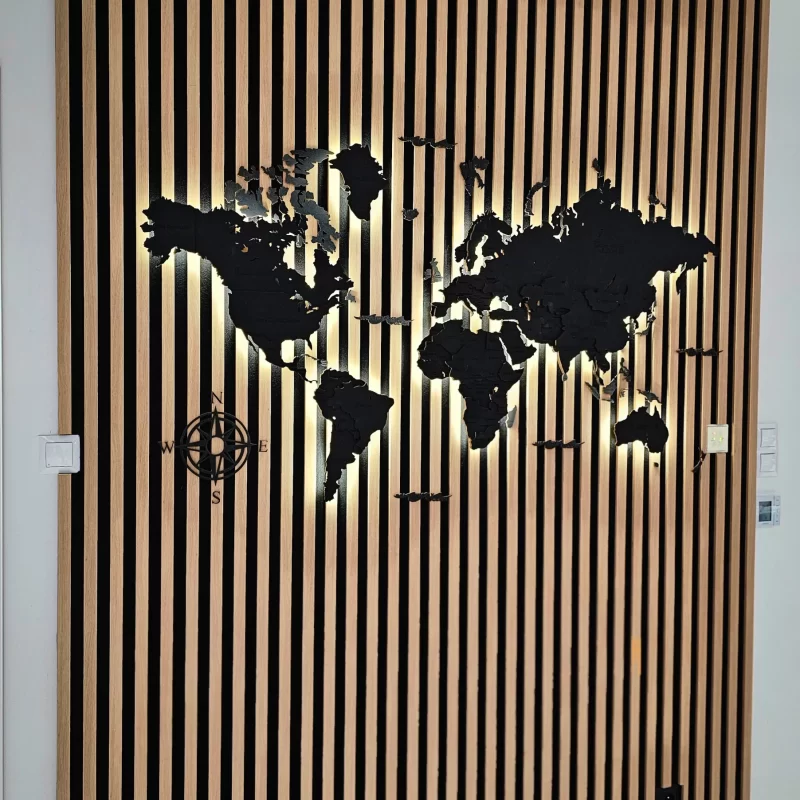 3D-LED-beleuchtete Weltkarte aus Holz, Muster Nr. XX | Losokawood.com