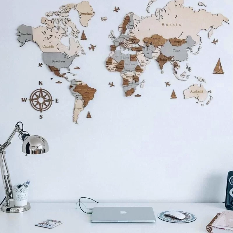 Mapa del mundo 3D de madera | Losokawood.com | patrón 17 |