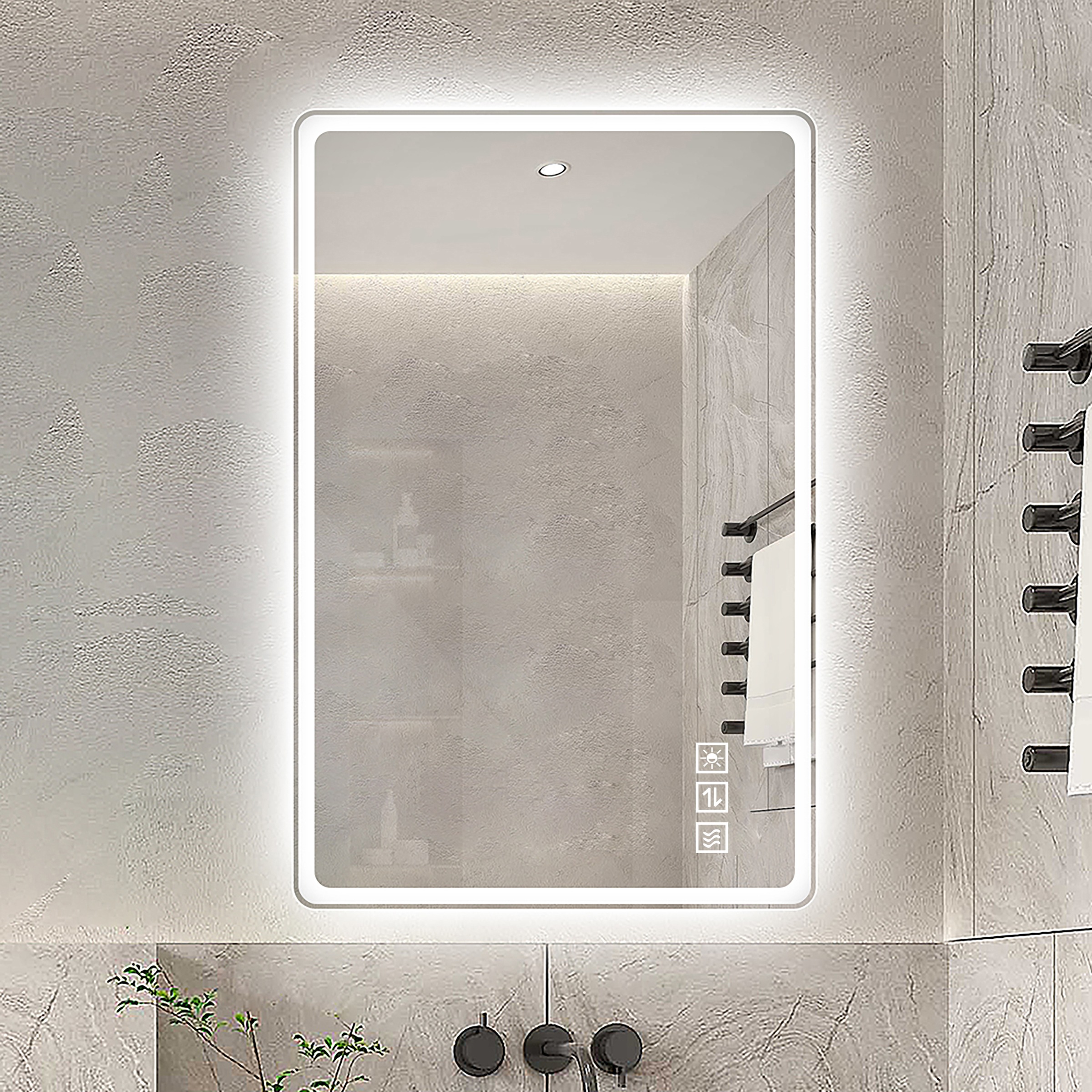 Miroir de Salle de Bain Argent, Sans Cadre, Éclairage LED, Anti-Buée, 3 Couleurs de Lumière - Verre - 120x60x2.9cm - Salle de Bain 1