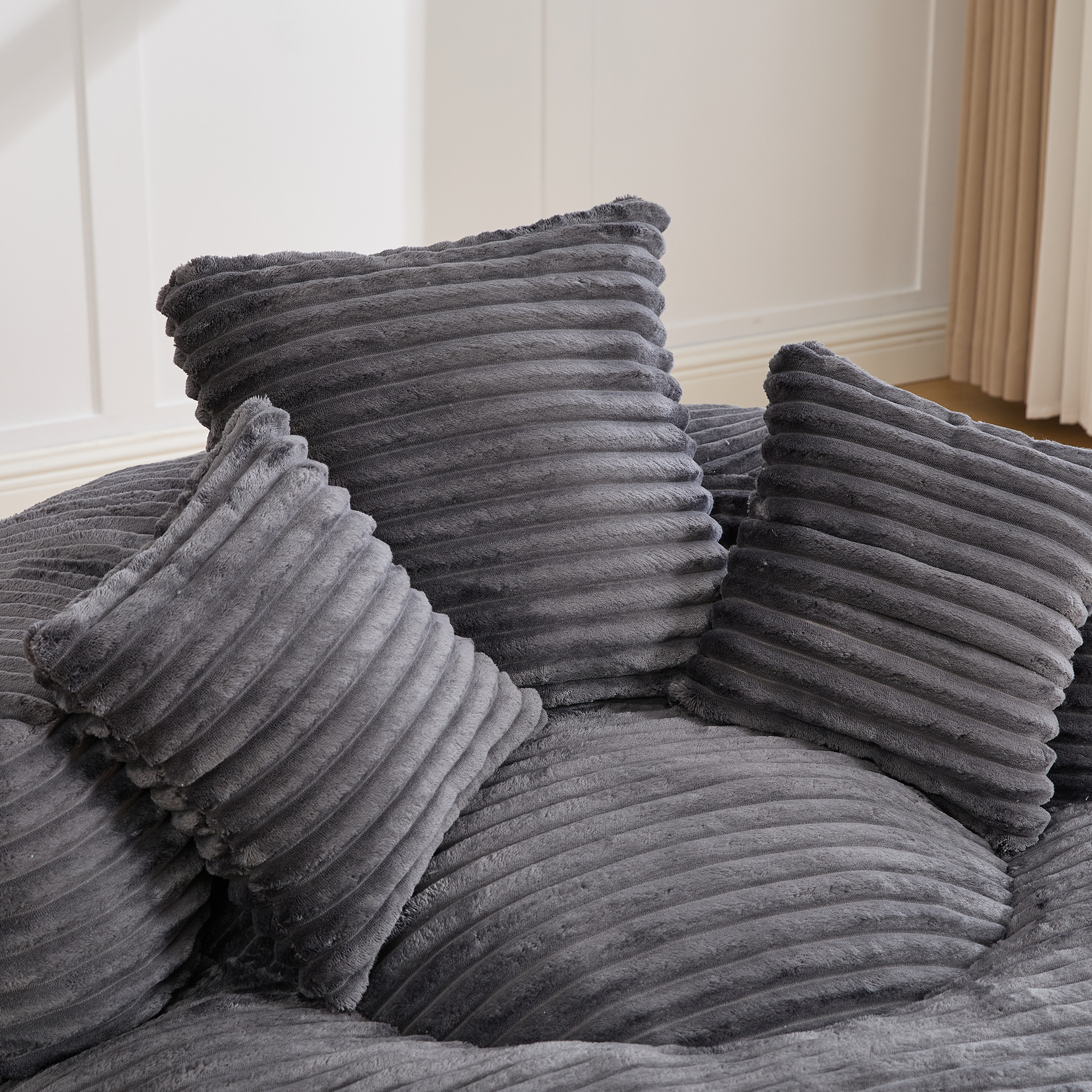 Pouf fauteuil en corduroy gris foncé - vue 4