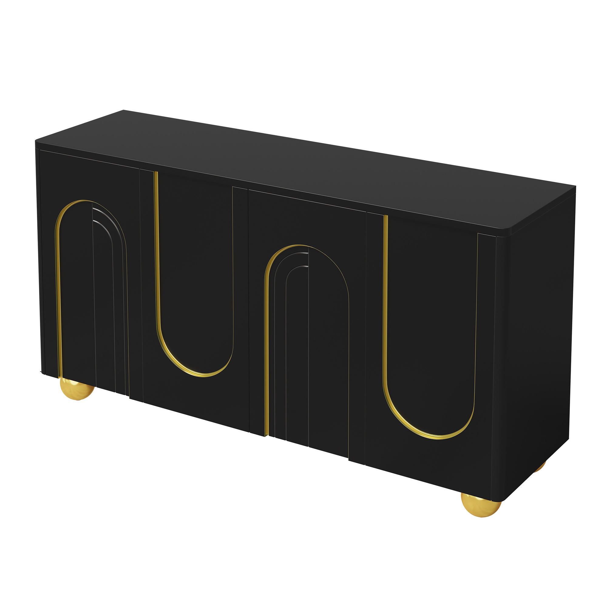 Buffet Noir - 4 Portes, Étagères, Fermeture Douce - MDF et Panneaux de Particules - 140×40×74cm - Salon et Salle à Manger 5
