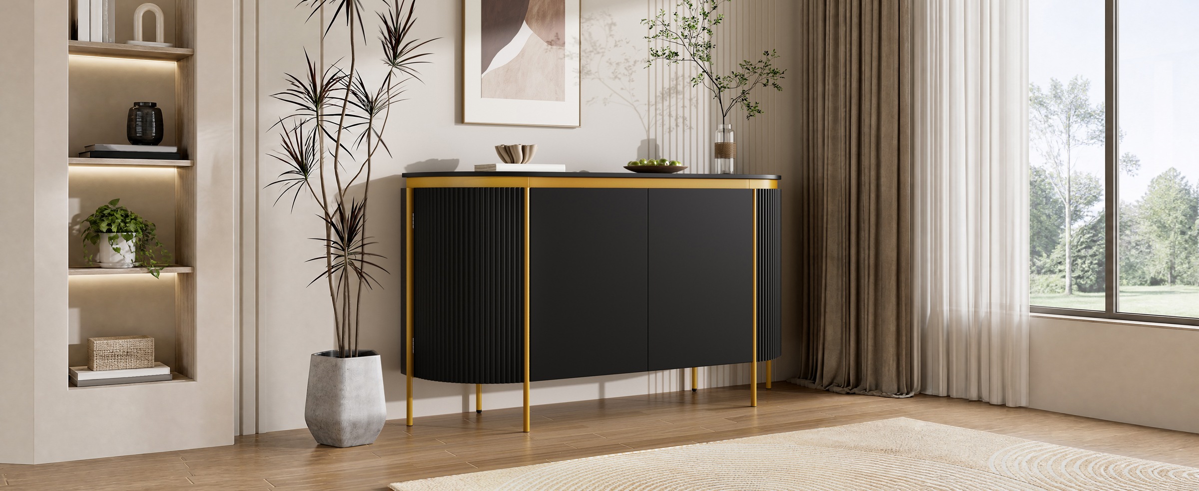 Buffet Noir - 4 Portes - MDF - 140×38×80cm - Salon et Salle à Manger 1