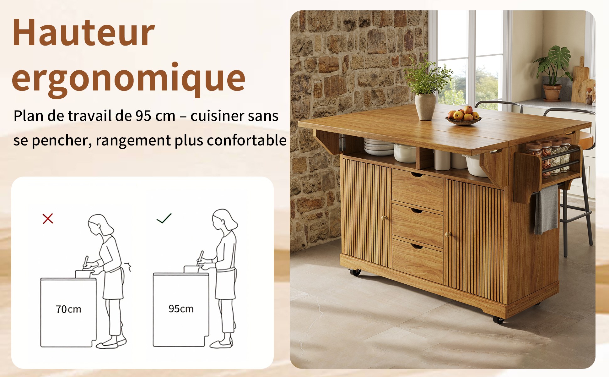 Îlot central de cuisine Marron, vue 4