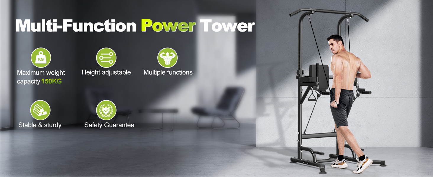 VEVOR Power Tower avec banc, barre de traction réglable en hauteur sur