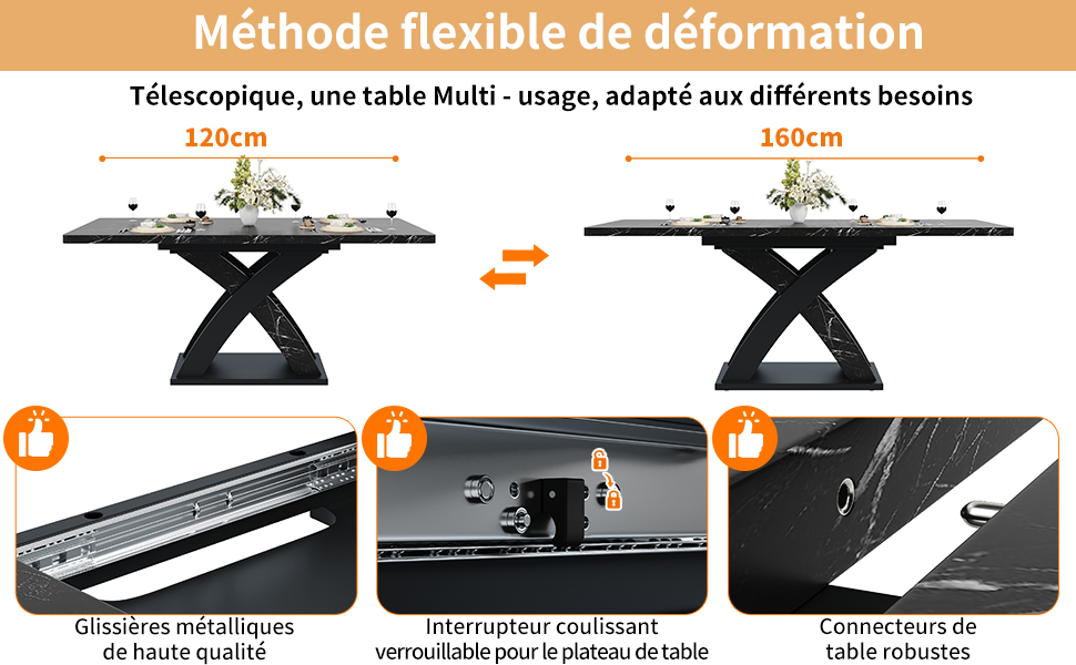 Table extensible noir 120cm vue 2