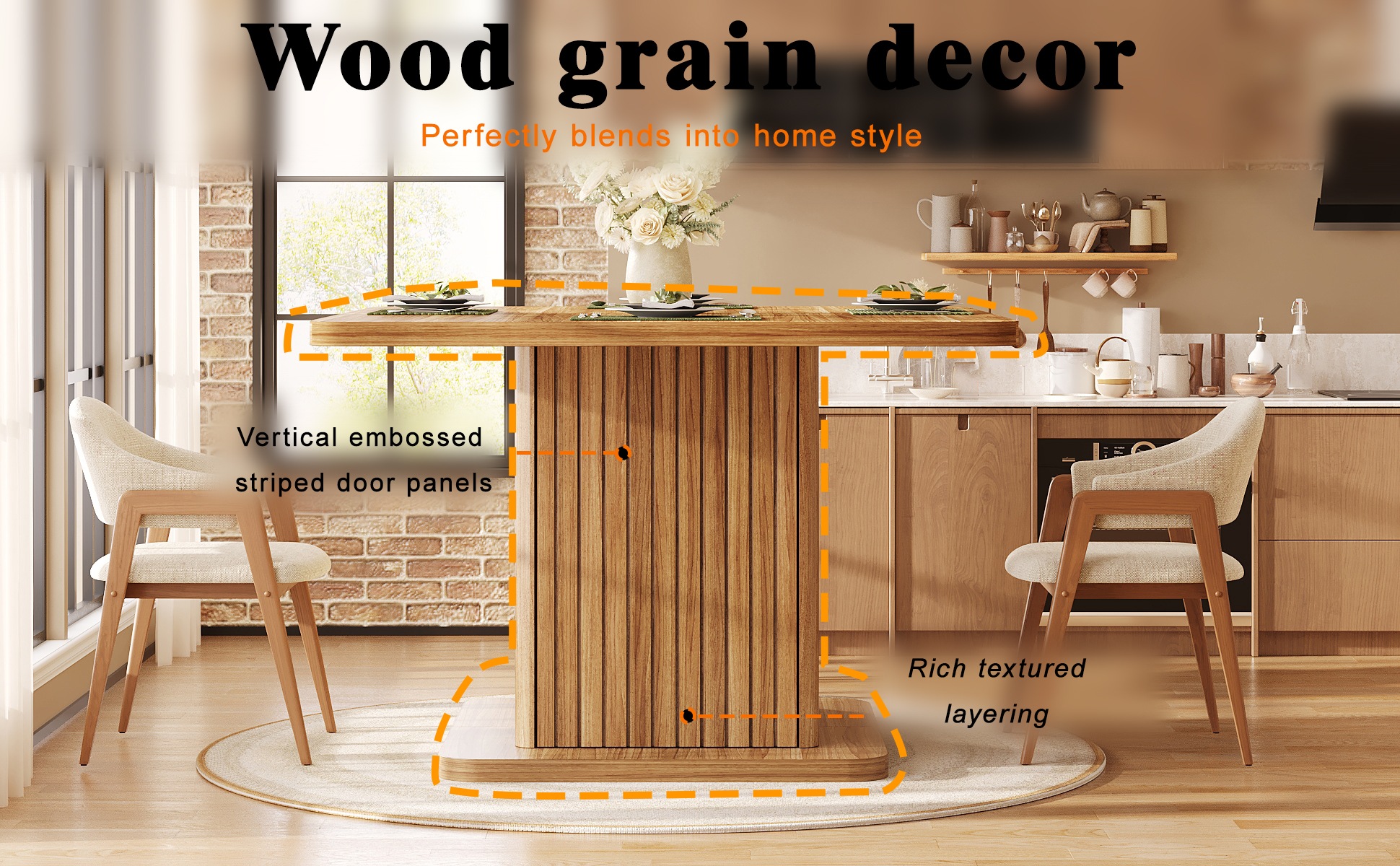 Table Bois, Rangement - MDF et Bois - 80x80x76cm - Salle à Manger 3