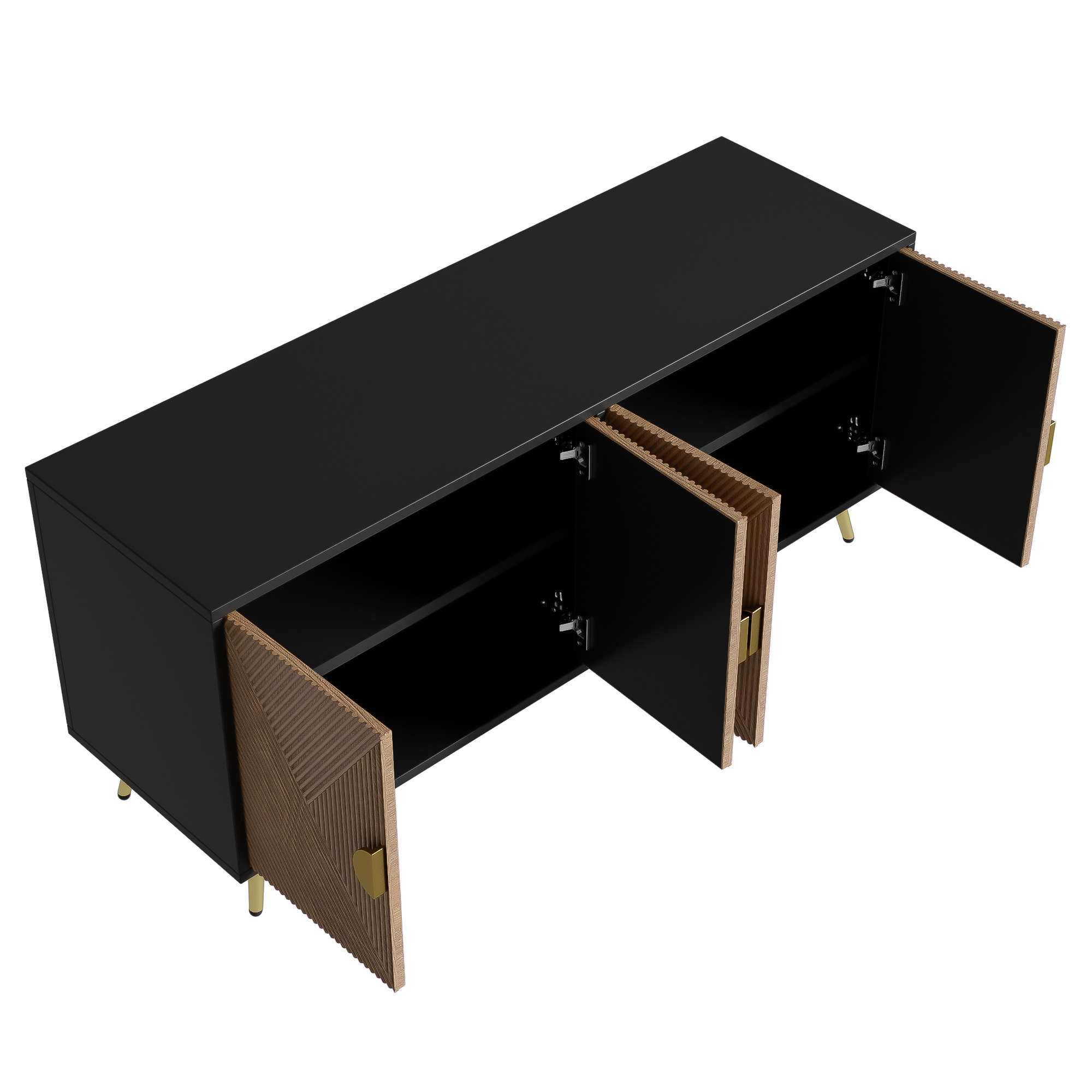 Buffet Noir, 4 Portes, Rangement, Fermeture Douce, Design Moderne, Structure Robuste - MDF et Panneaux de Particules - 160x40x75cm 3
