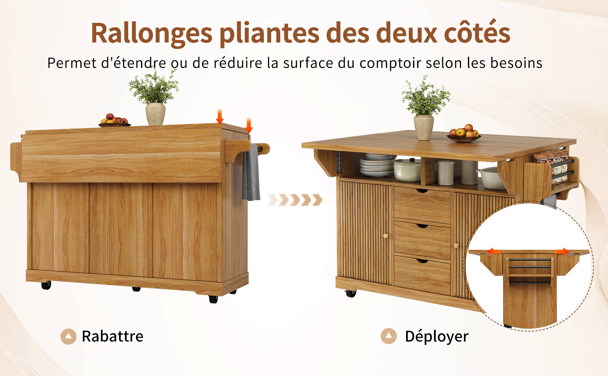 Îlot central de cuisine Marron, vue 3