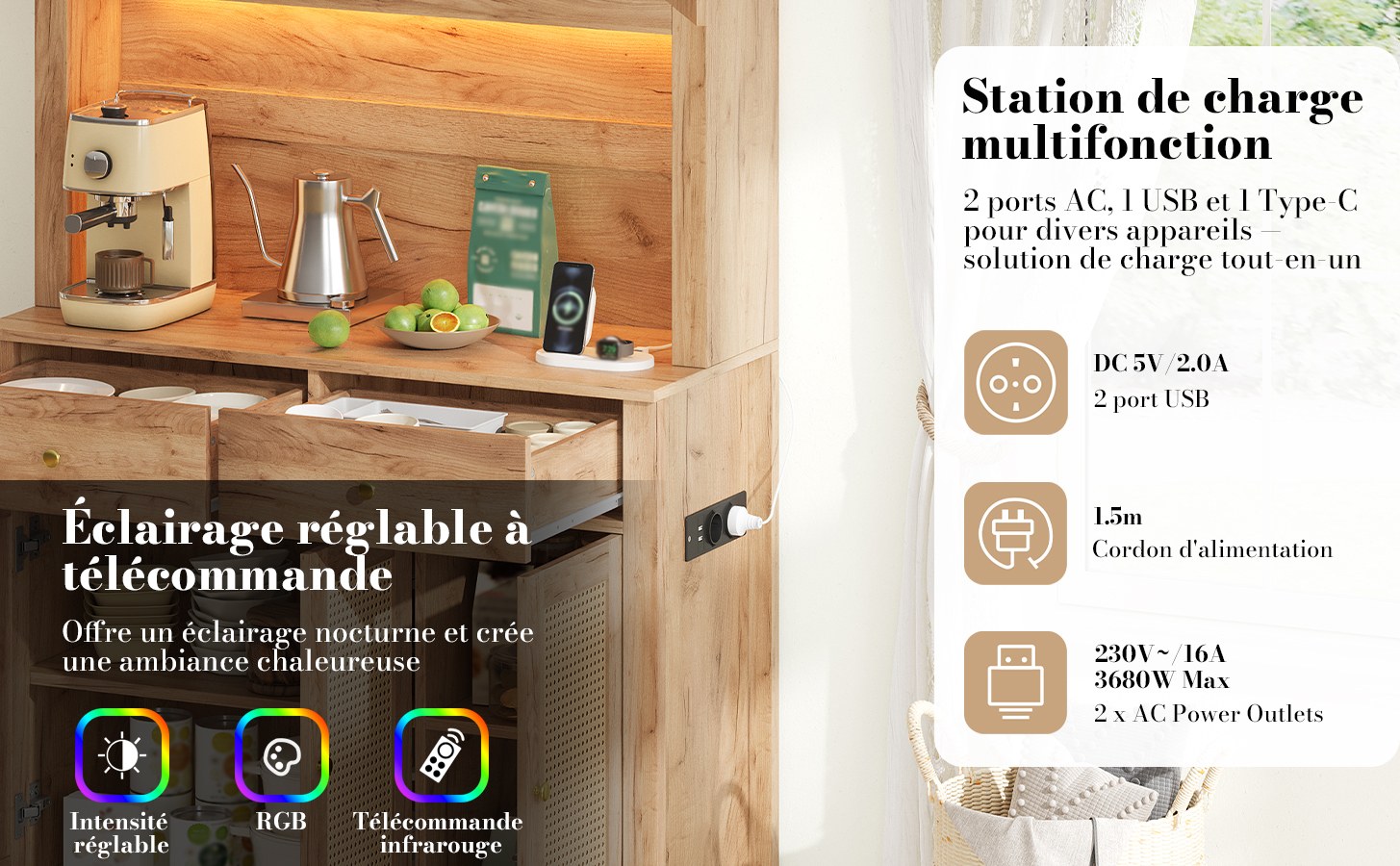 Buffet haut de cuisine Marron, vue 2
