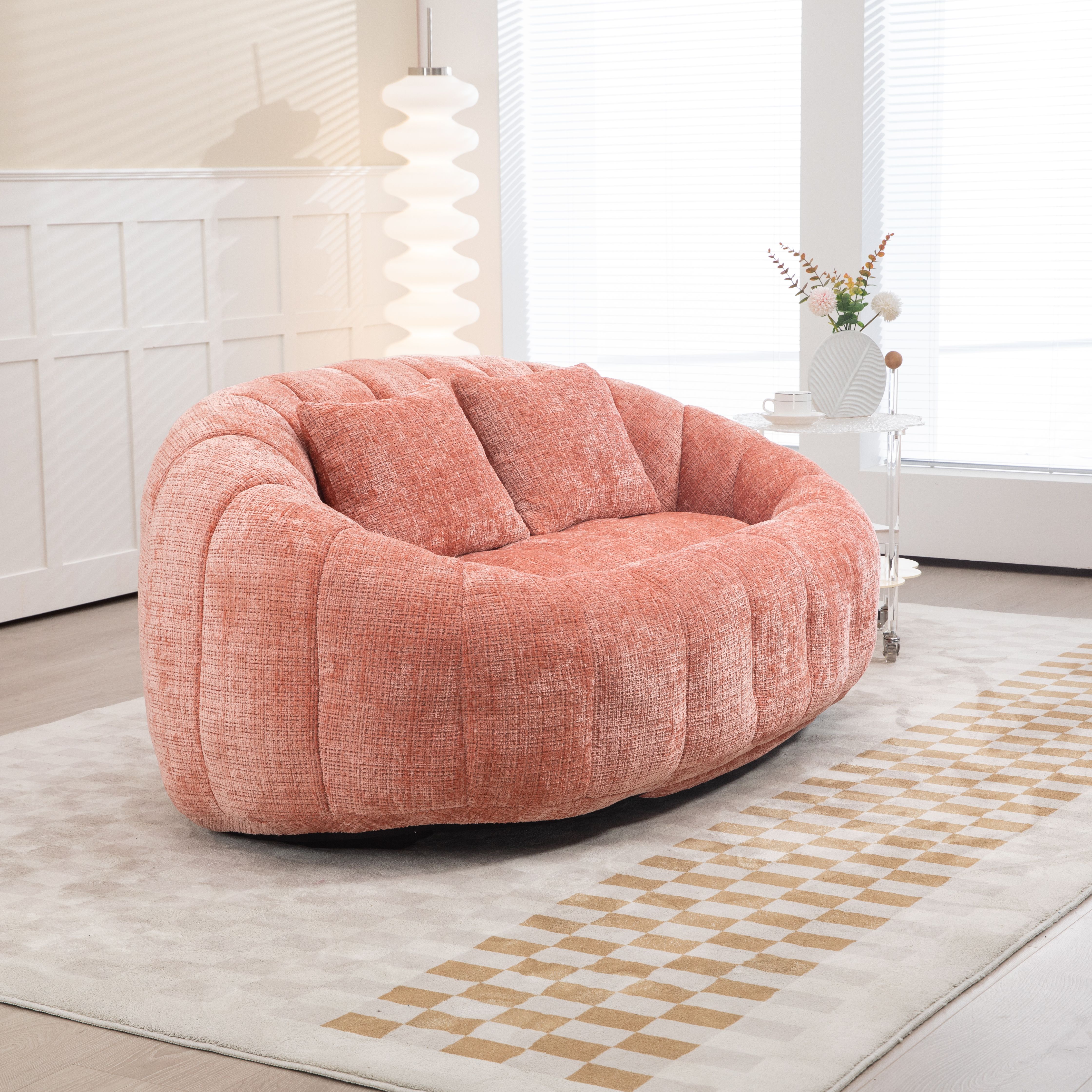 Pouf canapé rose chenille dossier haut 150x95x63 cm - vue 3