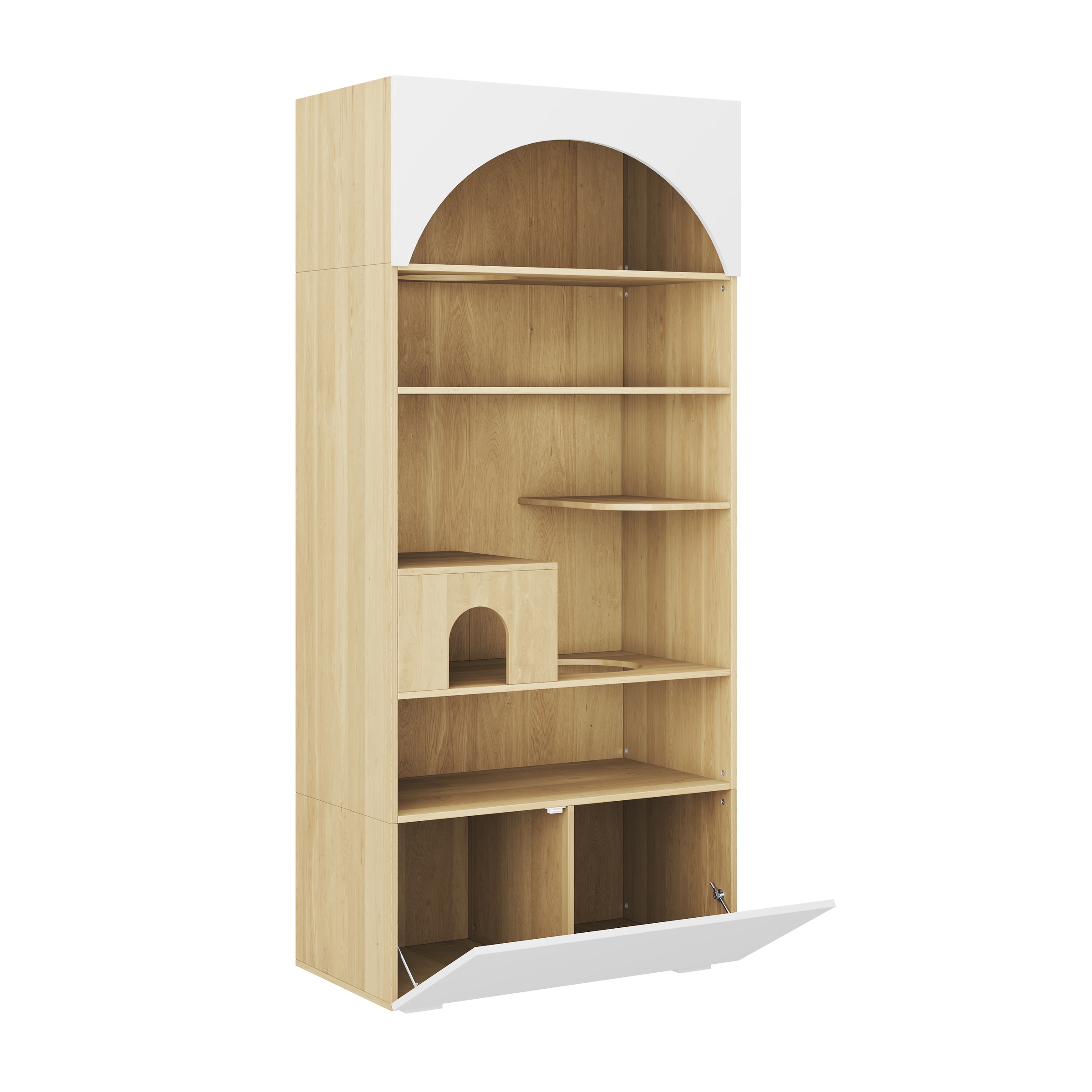 Armoire pour Chat Blanc et Bois, Mur d Escalade, Cachette Chat, Sans Coussin, Rangement - Particules et Bois - 90x50x200cm - Maison 2