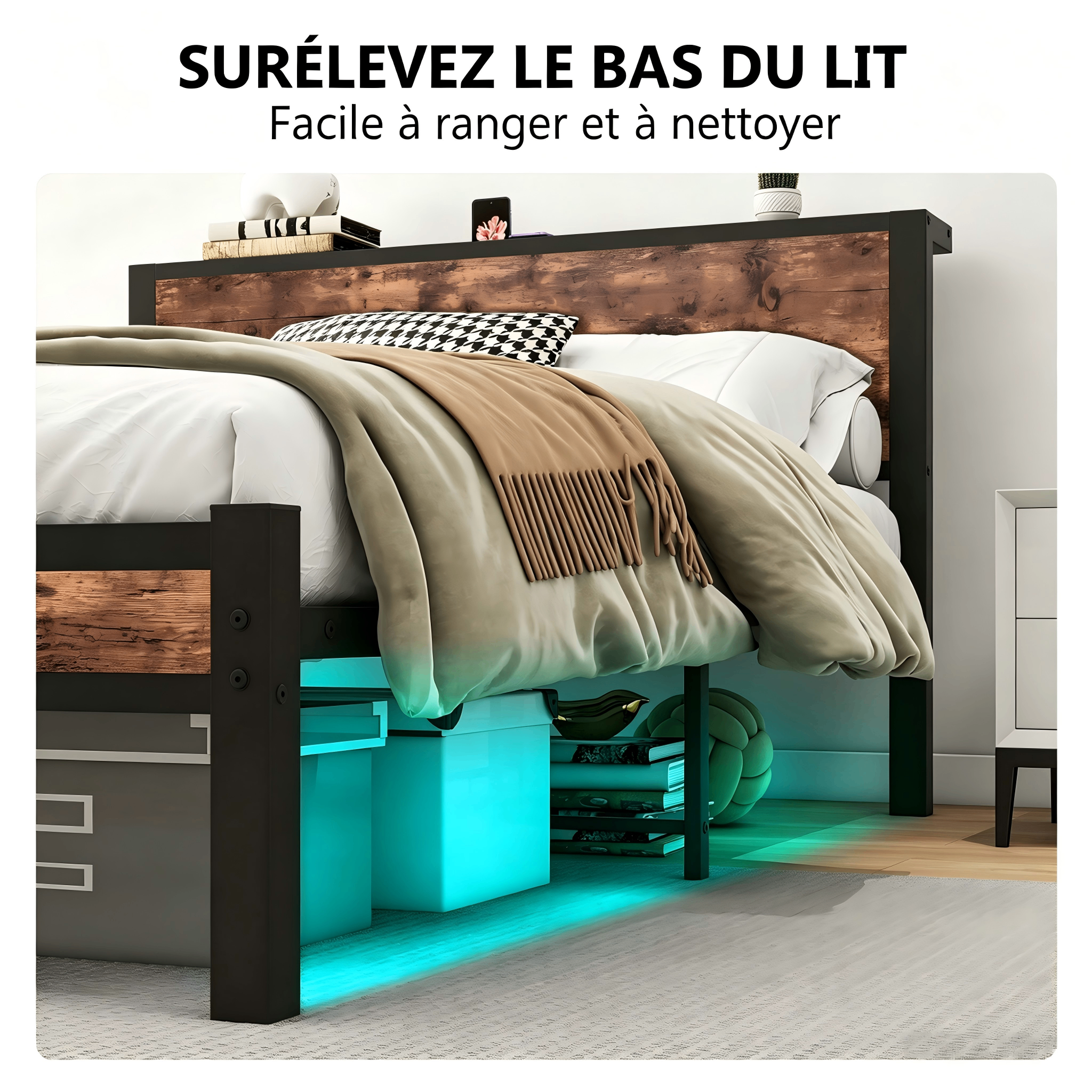 Lit Marron antique 140 x 200 cm 4