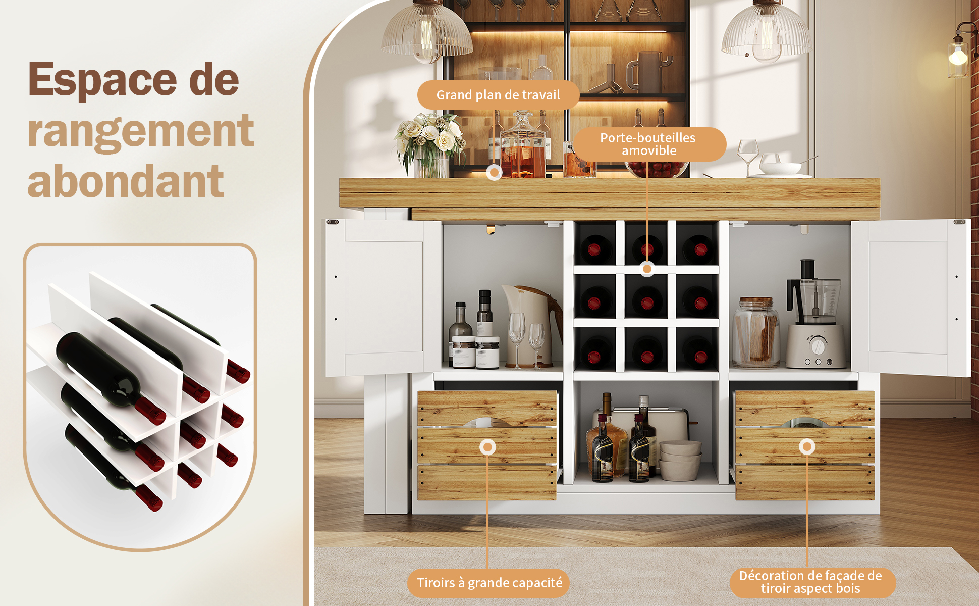 Îlot cuisine blanc vue 3