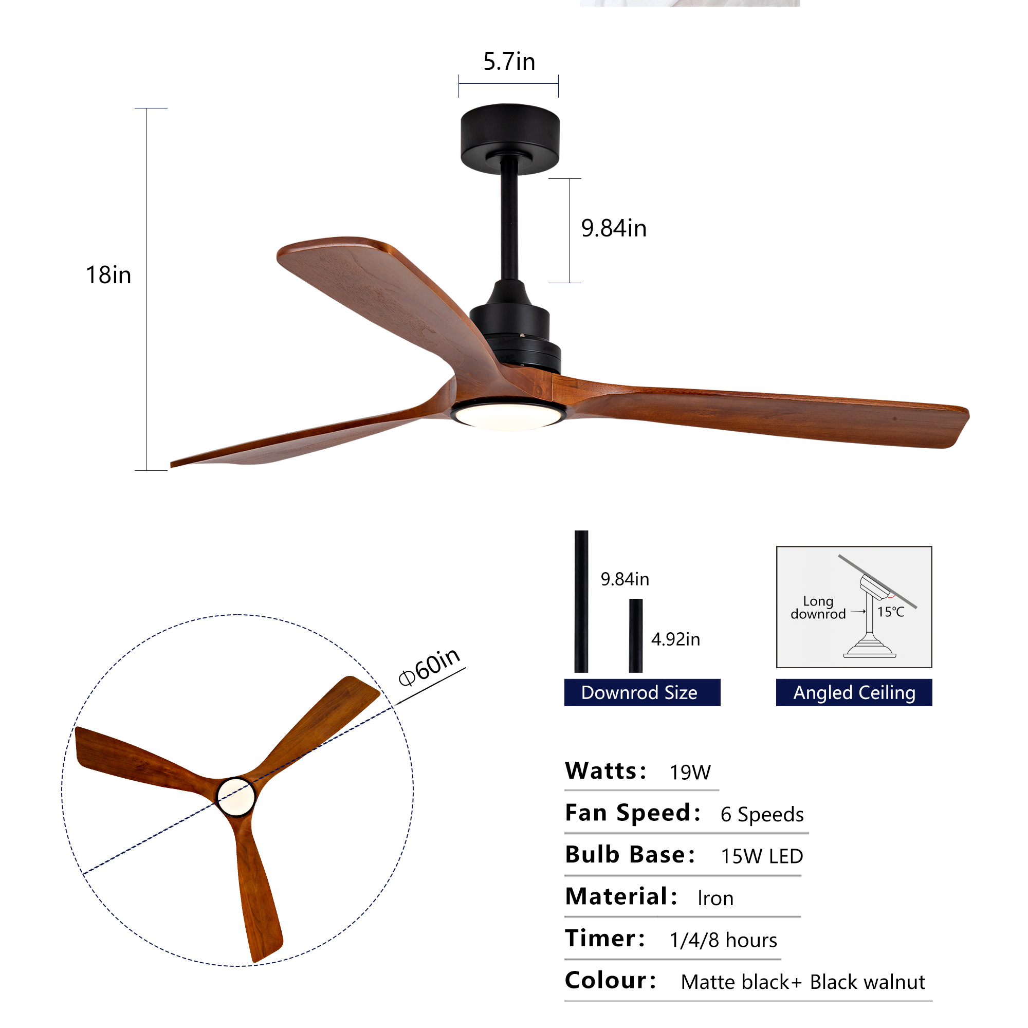 Ventilateur de plafond 152 cm 5