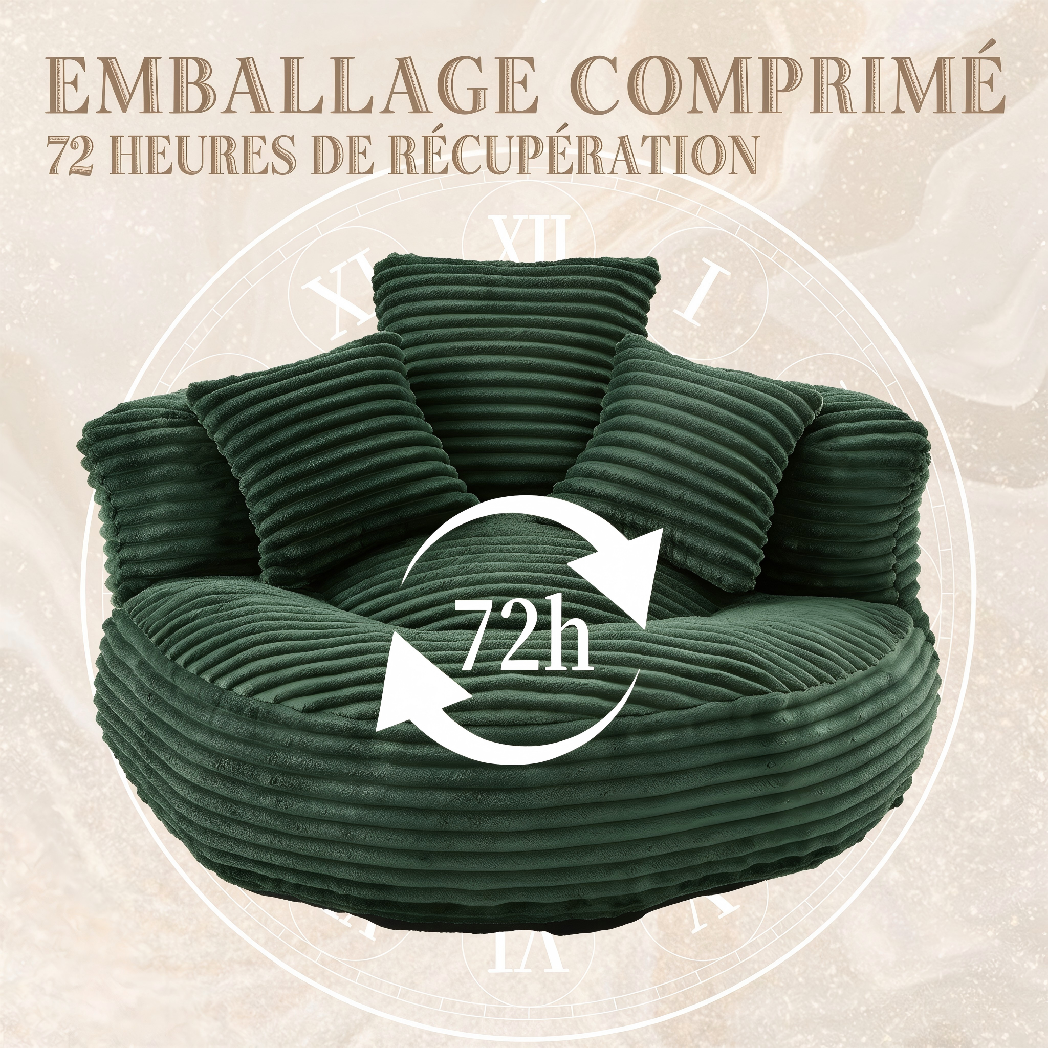 Pouf fauteuil en corduroy émeraude - vue 3