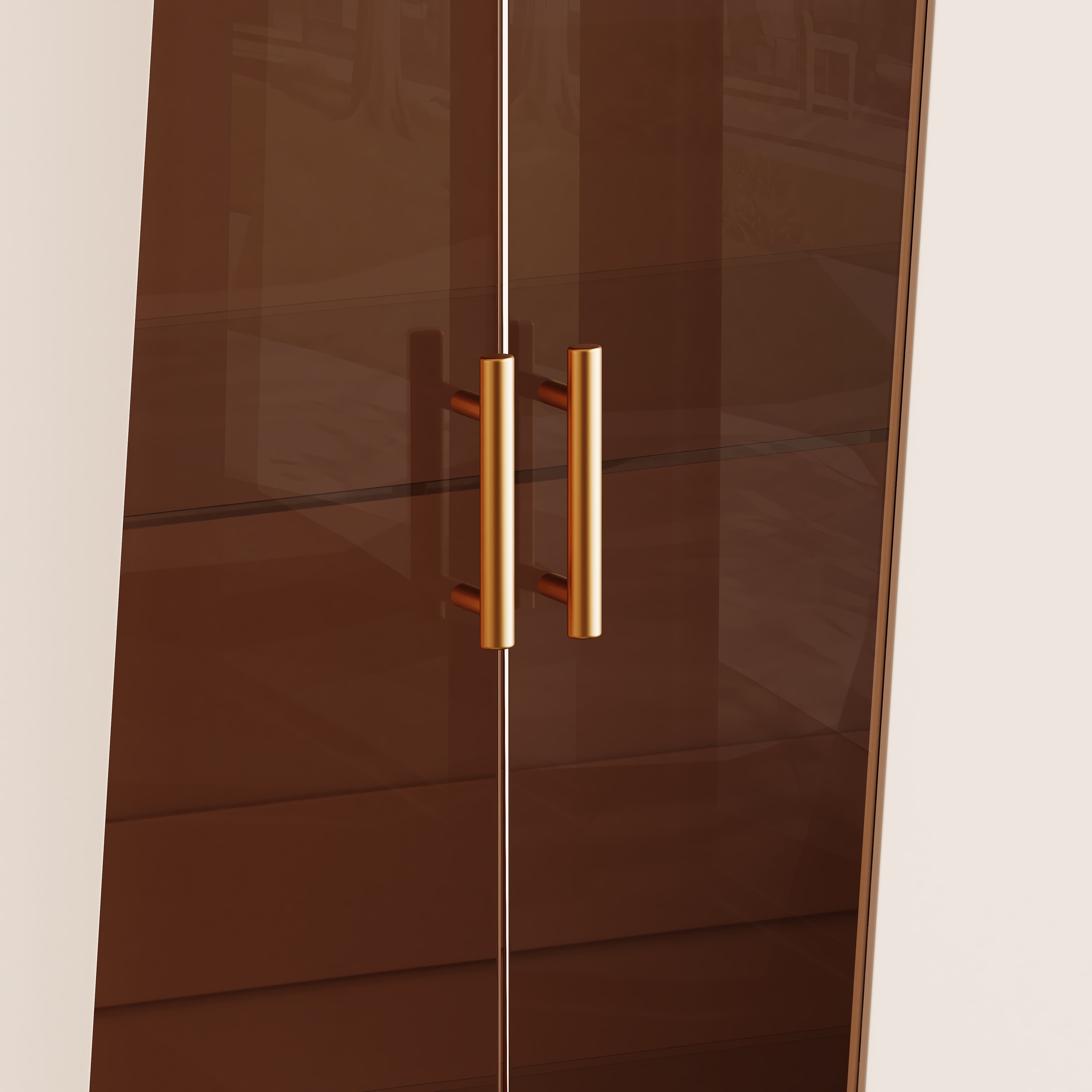 Vitrine Haute Beige - Éclairage LED, Portes, Étagères, Portes en Verre, Fermeture Douce - MDF et Verre - 72×40×145cm 5