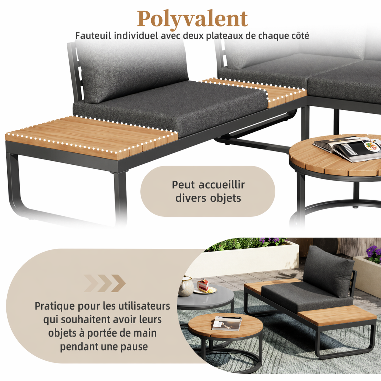 Salon de jardin extérieur moderne gris